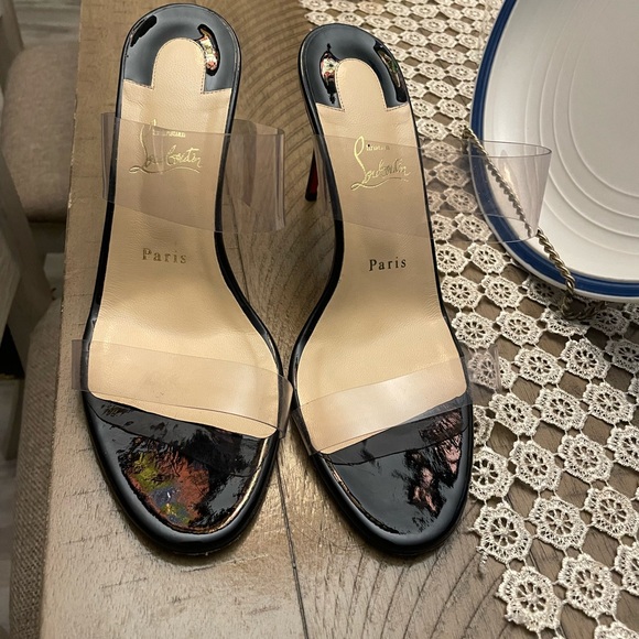 Christian Louboutin Shoes - Christian Louboutin Black and Cream Heels with Slingback Design